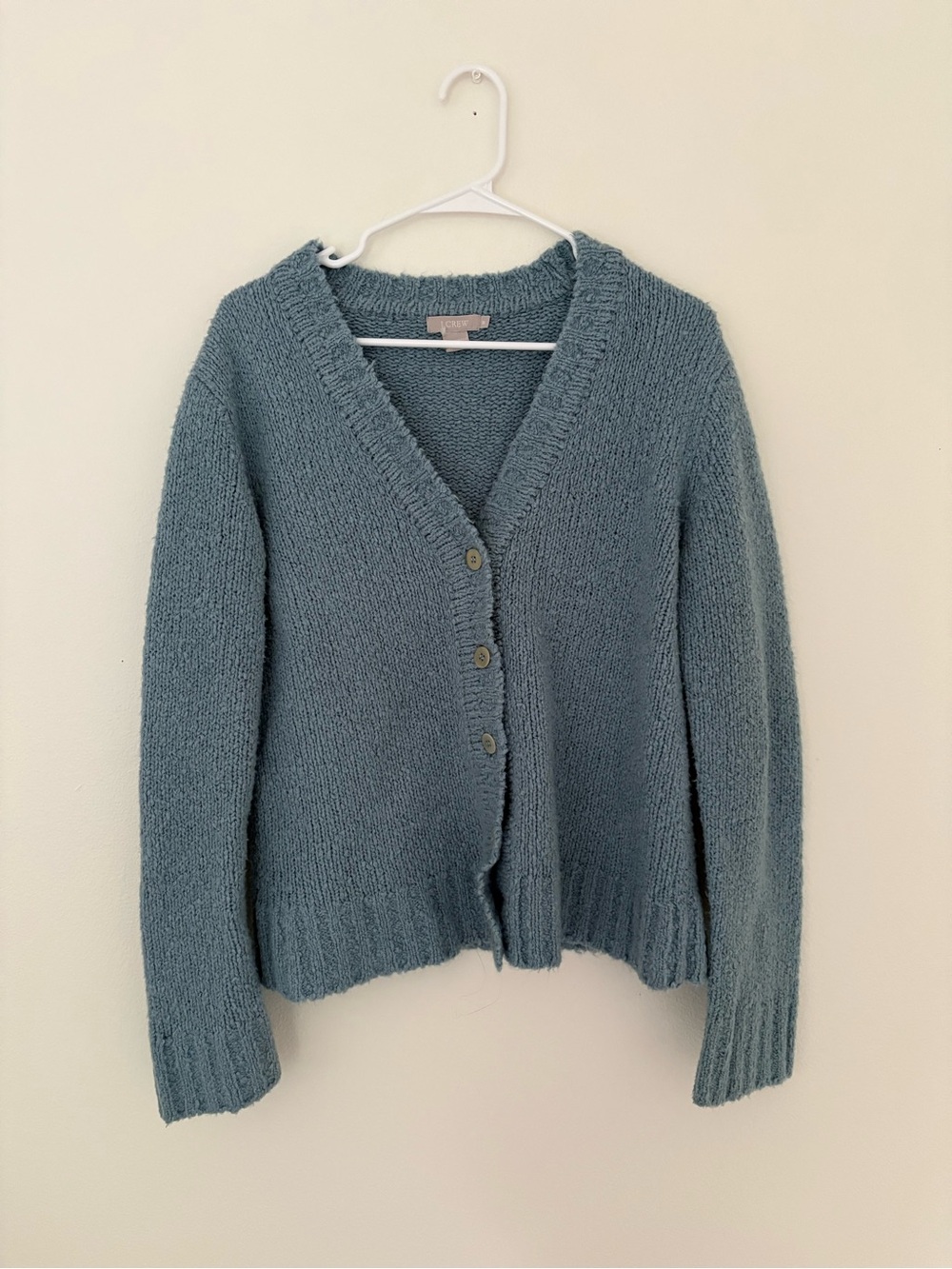 J Crew Wool Blend Dusty Blue Button Up Chunky Cardigan Sweater Women’s MEDIUM